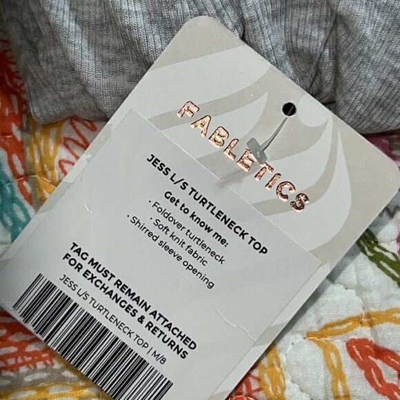 FABLETICS medium womens long sleeve turtleneck top shirred sleeve opening grey - Picture 9 of 11